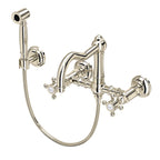 Rohl Acqui Mezcladora de Cocina Tipo Puente de Pared con Aspersor Lateral y Surtidor de Columna - Manija de Cruz - Níquel Pulido