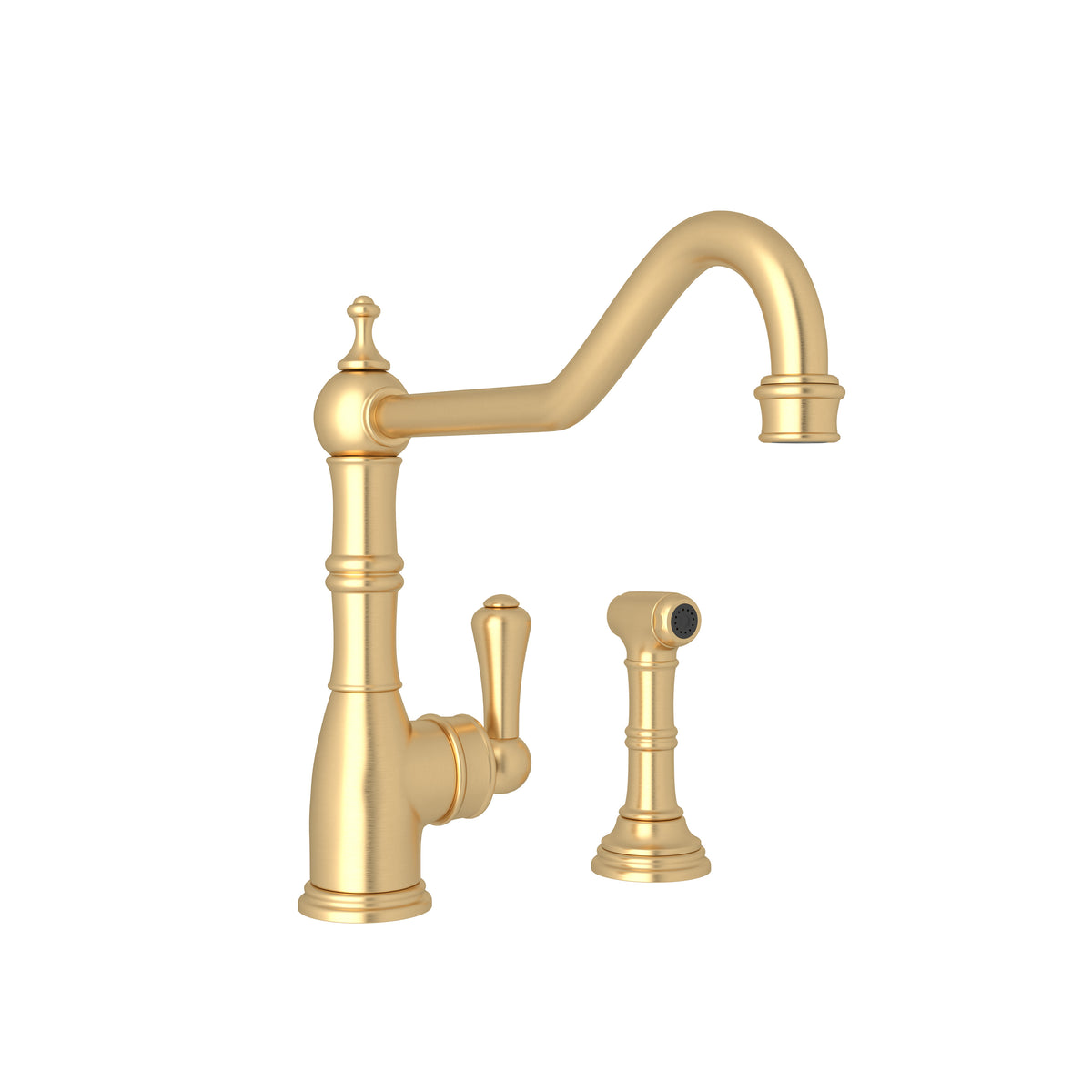 Rohl Edwardian Mezcladora de Cocina Surtidor de Alcance Extendido con Aspersor Lateral - Oro Inglés Satinado