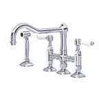Rohl Acqui Mezcladora de Cocina Tipo Puente con Aspersor Lateral - Palanca de Porcelana Blanca - Cromo Pulido