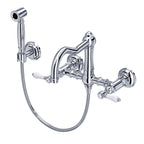 Rohl Acqui Mezcladora de Cocina Tipo Puente de Pared con Aspersor Lateral y Surtidor de Columna - Palanca de Porcelana Blanca - Cromo Pulido
