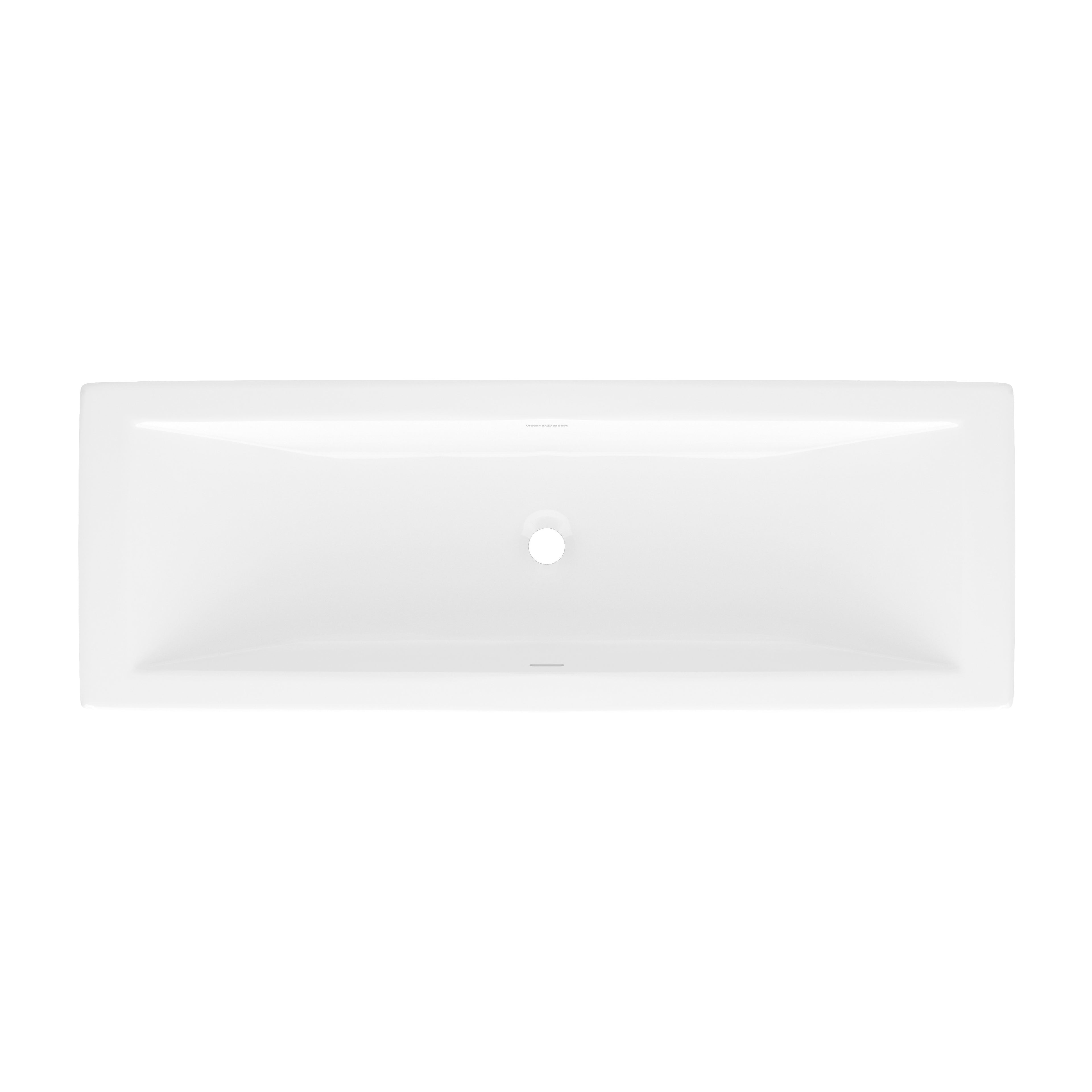 Lavabo Rossendale de Victoria + Albert en piedra volcánica blanca, vista en ángulo sobre fondo blanco (107 × 38 cm)