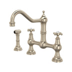 Rohl Edwardian Mezcladora de Cocina Tipo Puente con Aspersor Lateral - Níquel Satinado