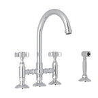 Rohl San Julio Mezcladora de Cocina Tipo Puente con Aspersor Lateral Acqui - Manija de Cruz de Cinco Radios - Cromo Pulido