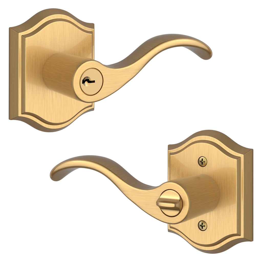 Baldwin Hardware Reserve Manija con Llave Curve — Latón satinado Lifetime — Traditional Arch — Entrada Izquierda