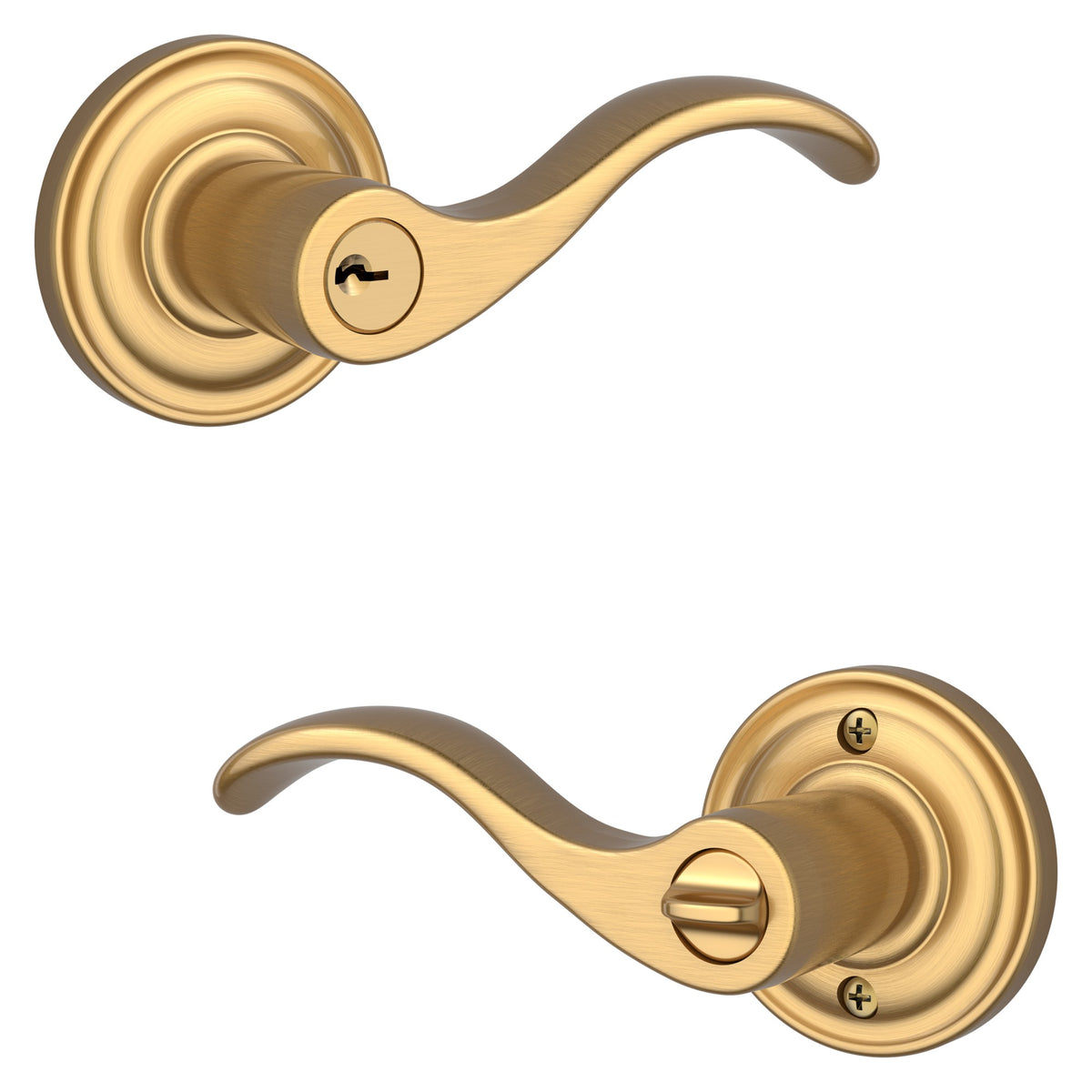 Baldwin Hardware Reserve Manija con Llave Curve — Latón satinado Lifetime — Traditional Round — Entrada Izquierda
