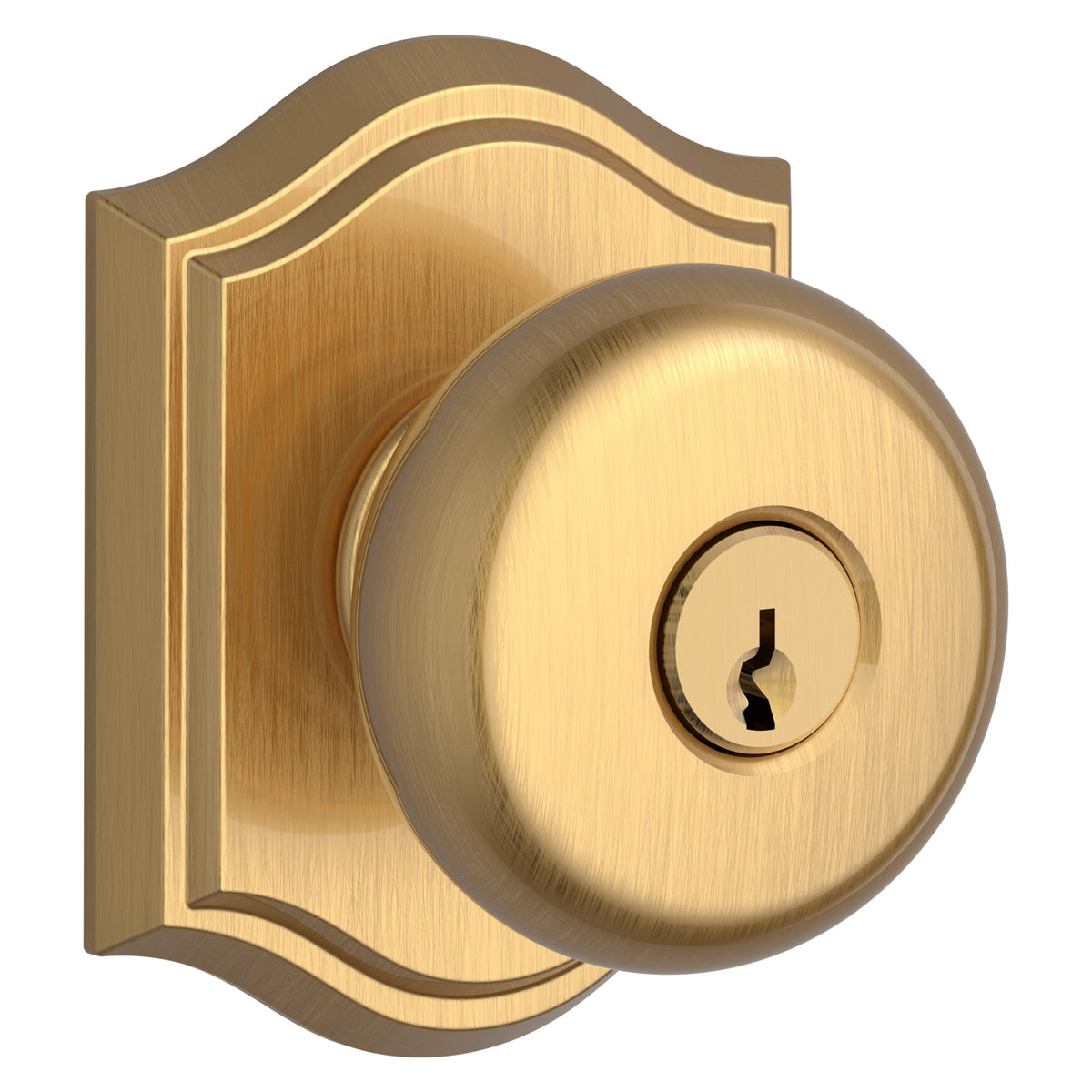 Baldwin Hardware Reserve Perilla con Llave Round — Latón satinado Lifetime — Traditional Arch