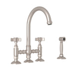 Rohl San Julio Mezcladora de Cocina Tipo Puente con Aspersor Lateral Acqui - Manija de Cruz de Cinco Radios - Níquel Satinado