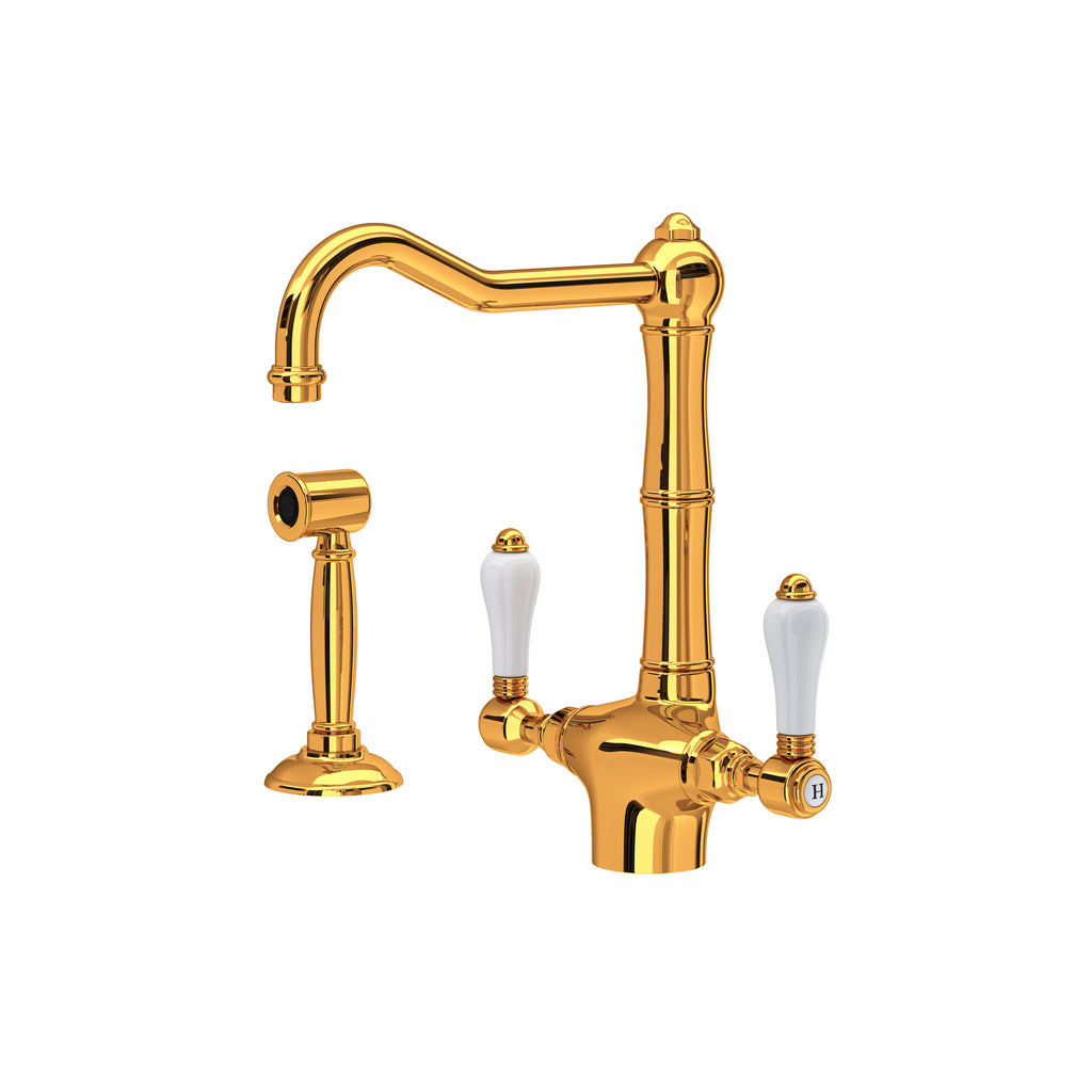 Rohl Acqui Mezcladora de Cocina de Dos Manijas con Aspersor Lateral - Latón Italiano