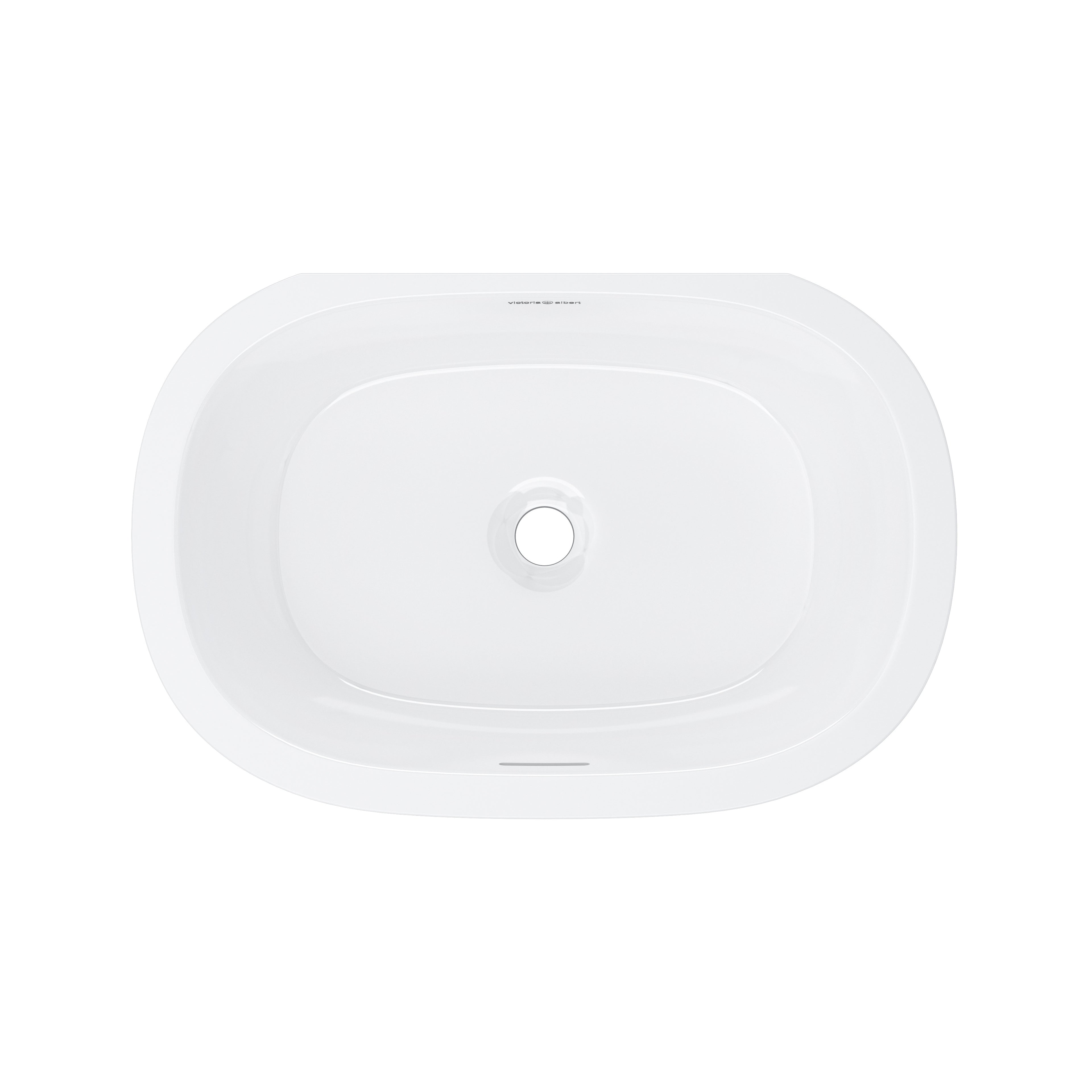 Lavabo Barcelona de Victoria + Albert en piedra volcánica blanca, vista en ángulo sobre fondo blanco (53 × 36 cm)
