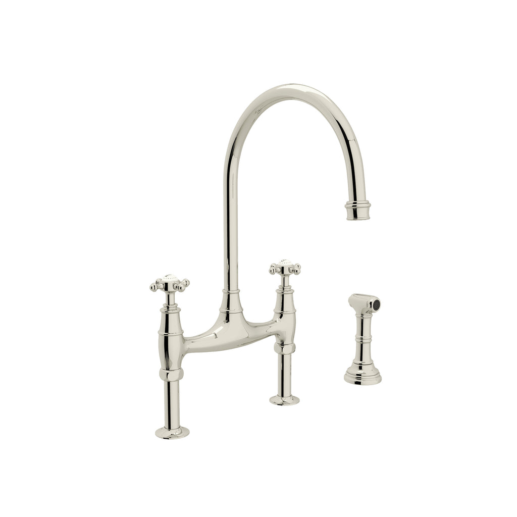 Rohl Georgian Era Mezcladora de Cocina Tipo Puente con Aspersor Lateral - Níquel Pulido
