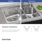 Elkay Tarja Dayton® Acero Inoxidable 33" x 22" x 8" 60/40 de Dos Tazones de Doble Montaje — ambiente de cocina