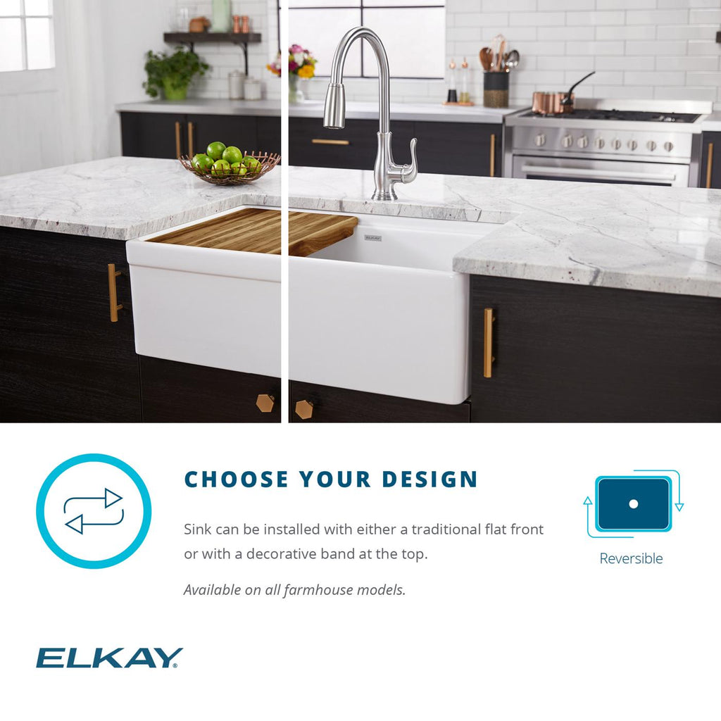 Elkay Tarja Fireclay 30" x 18-13/16" x 9-5/8" de Un Tazón Farmhouse (Kit) — ambiente de cocina