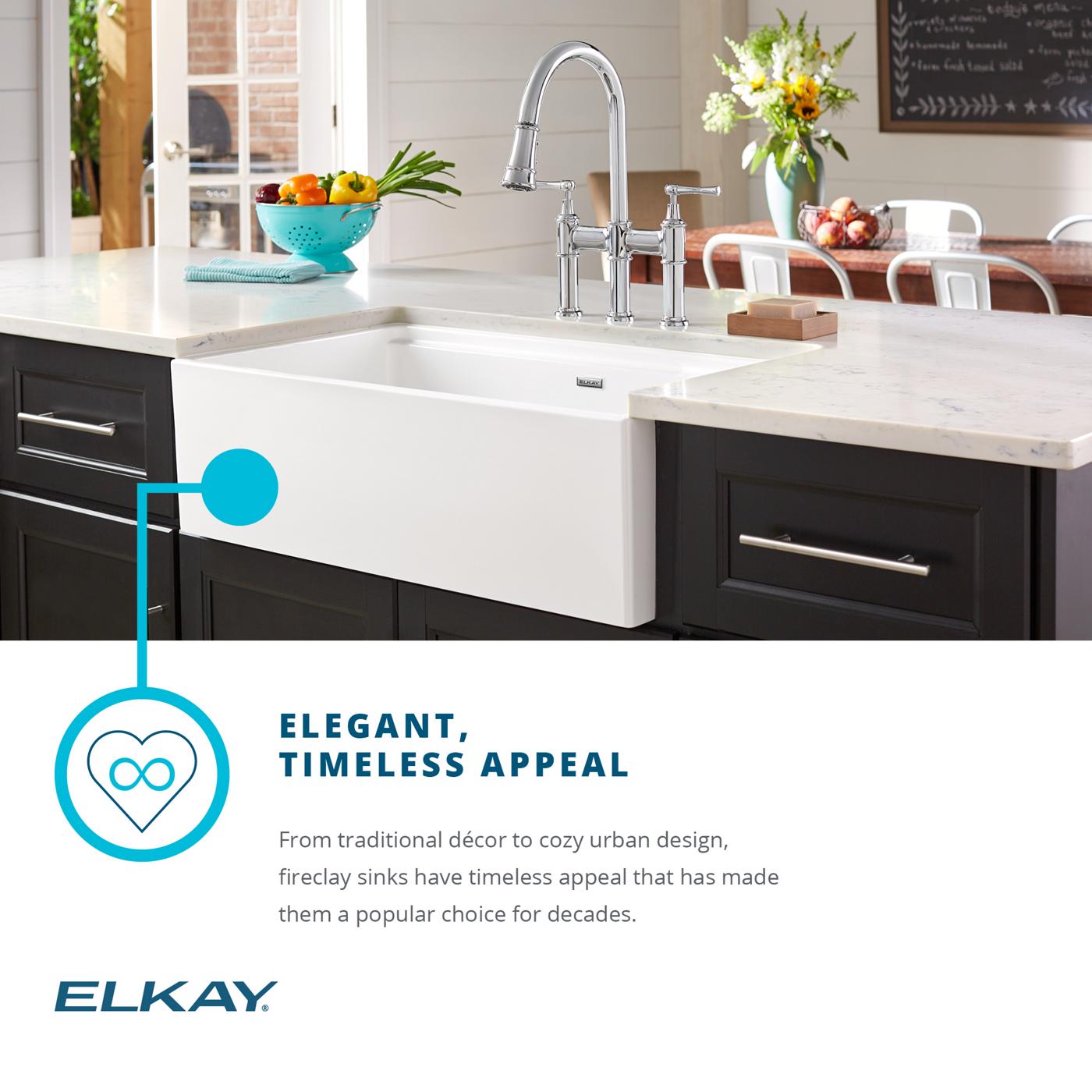 Elkay Tarja Fireclay 30" x 18-13/16" x 9-5/8" de Un Tazón Farmhouse (Kit) — ambiente de cocina