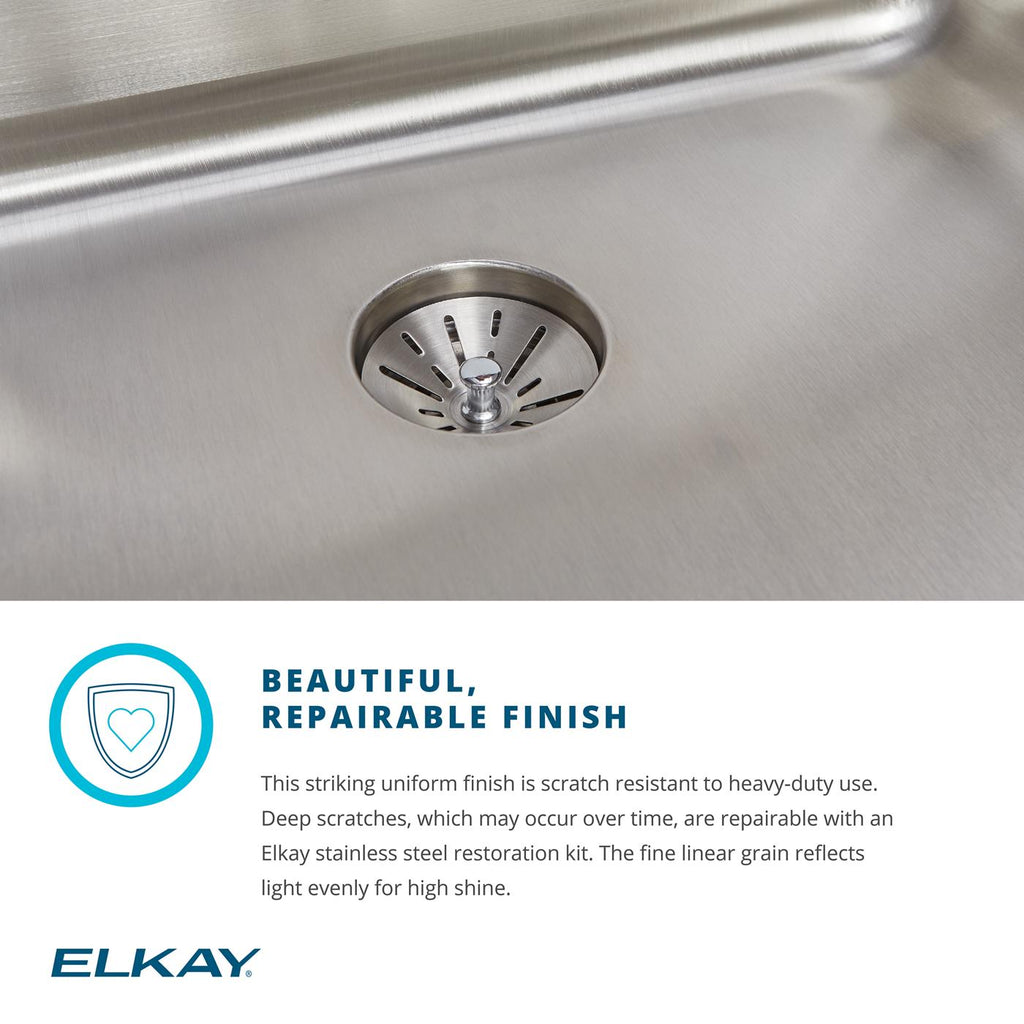 Elkay Tarja Lustertone® Classic Acero Inoxidable 32-3/4" x 20-13/16" x 9" de Dos Tazones Bajo Cubierta con Perfect Drain® — ambiente de cocina