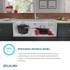 Elkay Tarja Fireclay 33" x 19-15/16" x 9-3/16" 60/40 de Dos Tazones Farmhouse Workstation con Aqua Divide — ambiente de cocina