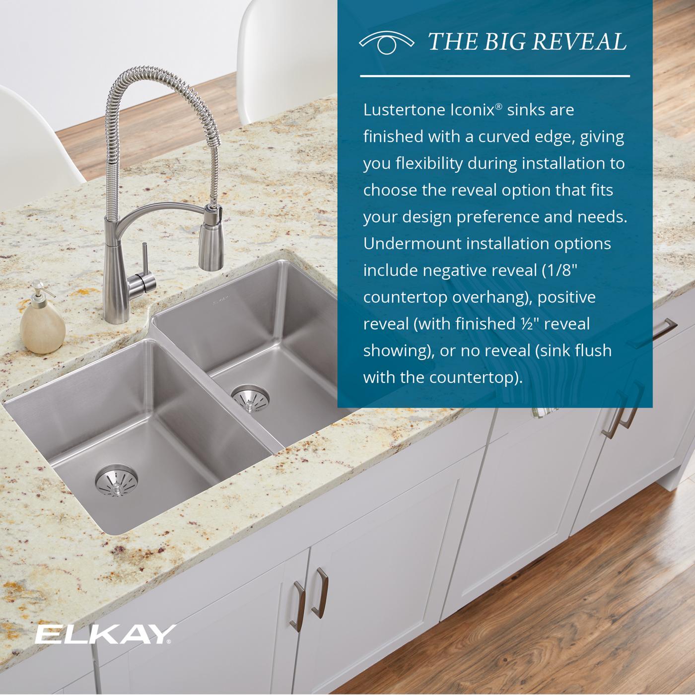 Elkay Tarja Lustertone Iconix® Calibre 18 Acero Inoxidable 16" x 18-1/2" x 8" de Un Tazón Bajo Cubierta — ambiente de cocina