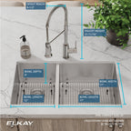 Elkay Tarja Crosstown® Calibre 18 Acero Inoxidable 31-1/2" x 18-1/2" x 9" 40/60 de Dos Tazones Bajo Cubierta (Kit con Llave Rejilla de Fondo y Drenaje) — ambiente de cocina