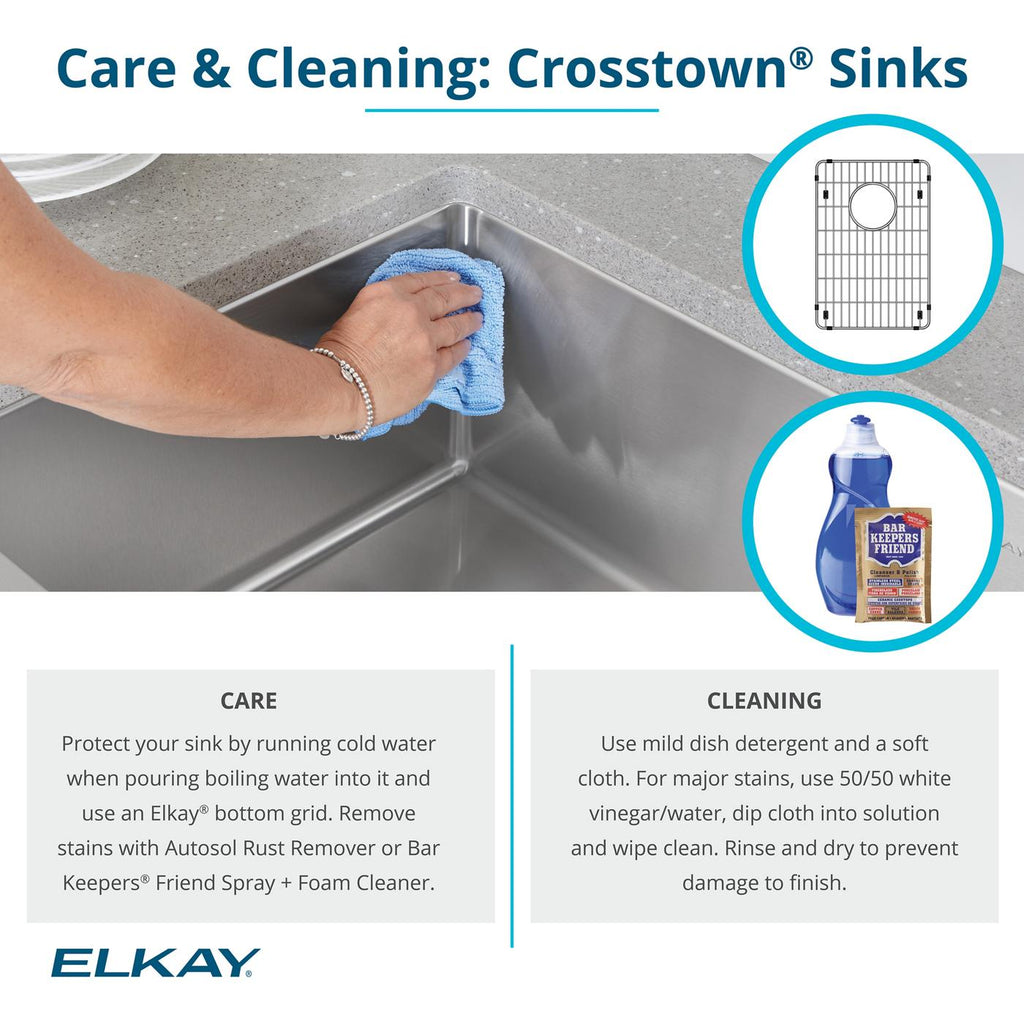 Elkay Tarja Crosstown® Calibre 18 Acero Inoxidable 18-1/2" x 18-1/2" x 9" de Un Tazón Bajo Cubierta (Kit con Llave Rejilla de Fondo y Drenaje) — ambiente de cocina