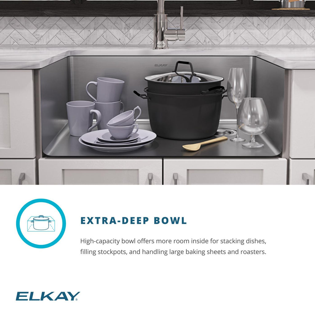 Elkay Tarja Crosstown® Calibre 18 Acero Inoxidable 25-1/2" x 18-1/2" x 9" de Un Tazón Bajo Cubierta (Kit con Llave Rejilla de Fondo y Drenaje) — ambiente de cocina
