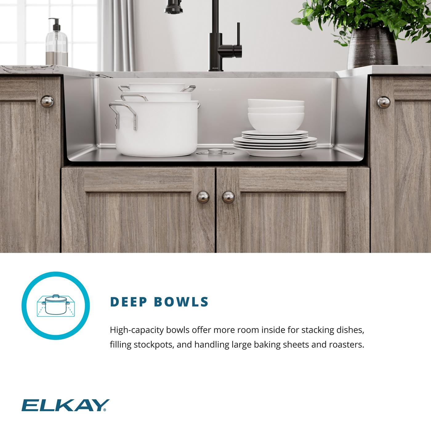 Elkay Tarja Crosstown® Calibre 18 Acero Inoxidable 33" x 22" x 9" de Un Tazón de Doble Montaje (Kit) — ambiente de cocina