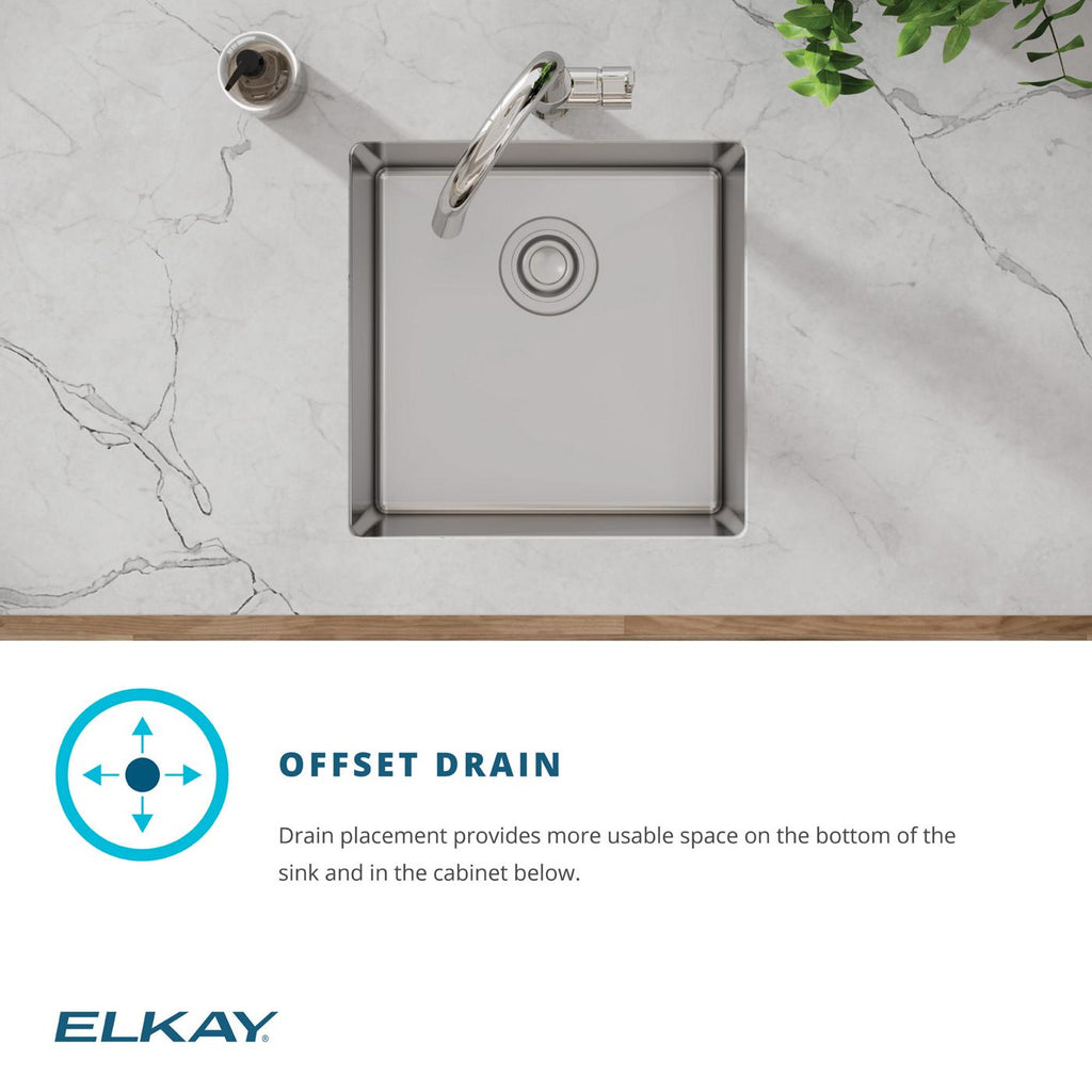 Elkay Tarja Crosstown® Calibre 18 Acero Inoxidable 18-1/2" x 18-1/2" x 9" de Un Tazón Bajo Cubierta (Kit con Llave Rejilla de Fondo y Drenaje) — ambiente de cocina