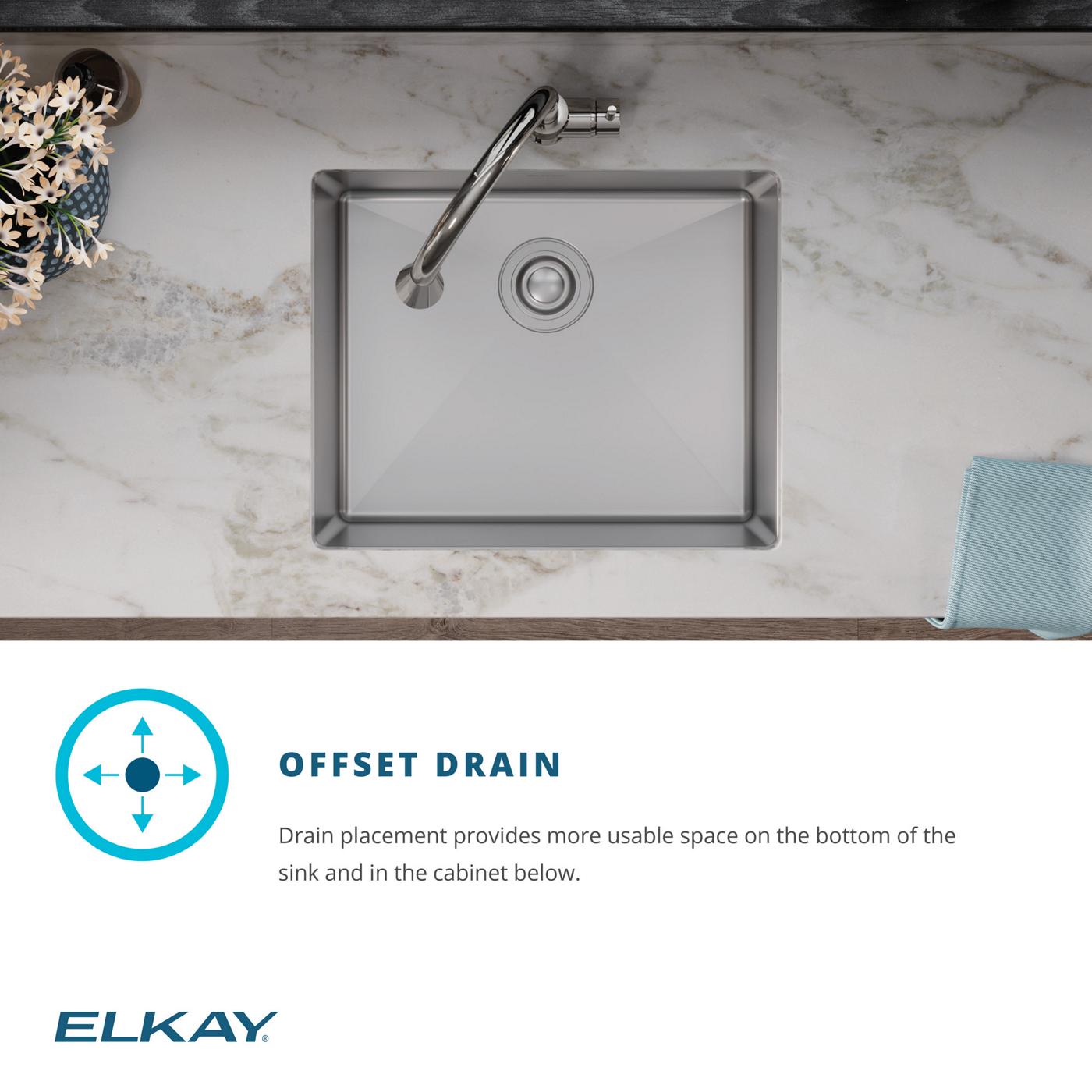 Elkay Tarja Crosstown® Calibre 18 Acero Inoxidable 22-1/2" x 18-1/2" x 9" de Un Tazón Bajo Cubierta (Kit con Llave y Drenaje) — ambiente de cocina