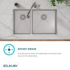 Elkay Tarja Crosstown® Calibre 18 Acero Inoxidable 31-1/2" x 18-1/2" x 9" 40/60 de Dos Tazones Bajo Cubierta (Kit con Llave Rejilla de Fondo y Drenaje) — ambiente de cocina
