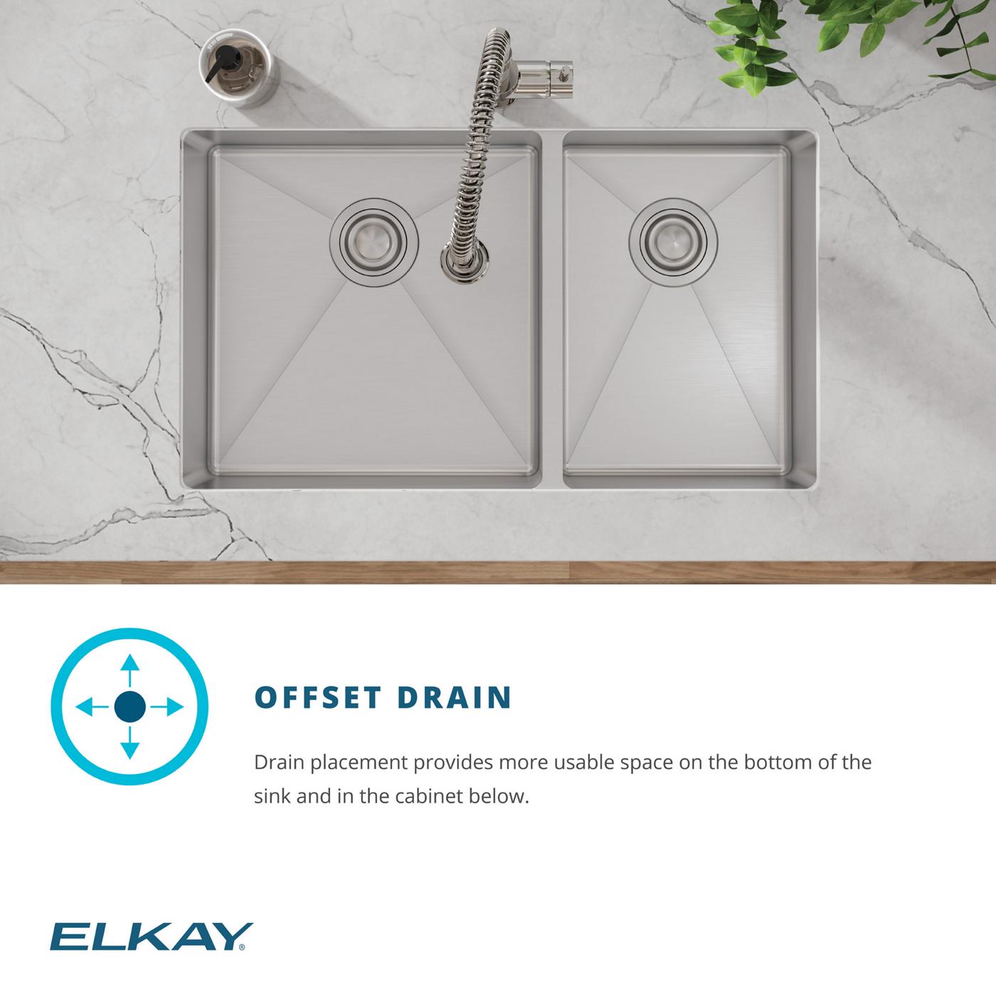 Elkay Tarja Crosstown® Calibre 18 Acero Inoxidable 31-1/2" x 18-1/2" x 9" 60/40 de Dos Tazones Bajo Cubierta (Kit con Llave Rejilla de Fondo y Drenaje) — ambiente de cocina