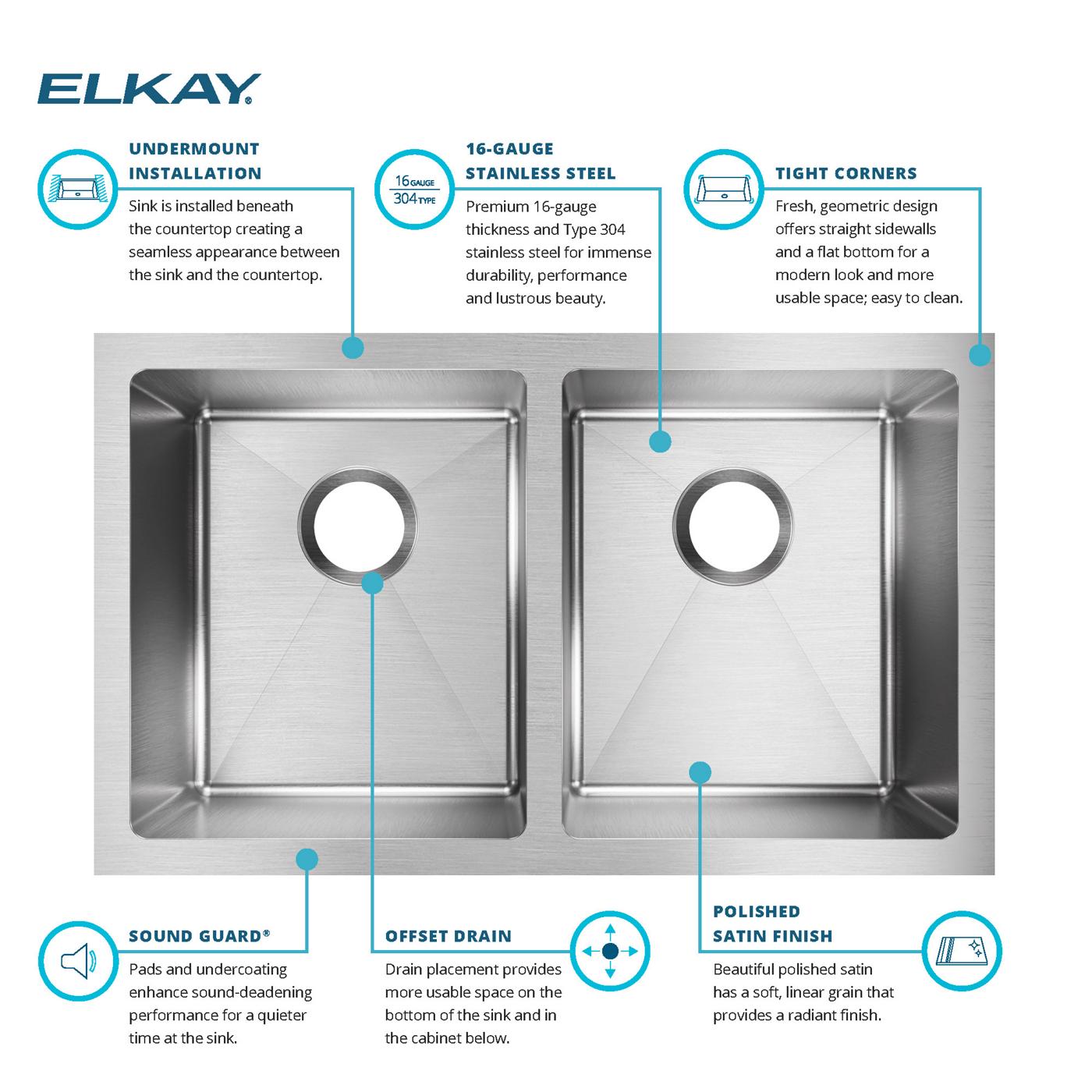 Elkay Tarja Crosstown® Calibre 16 Acero Inoxidable 30-3/4" x 18-1/2" x 10" de Dos Tazones Iguales Bajo Cubierta — ambiente de cocina