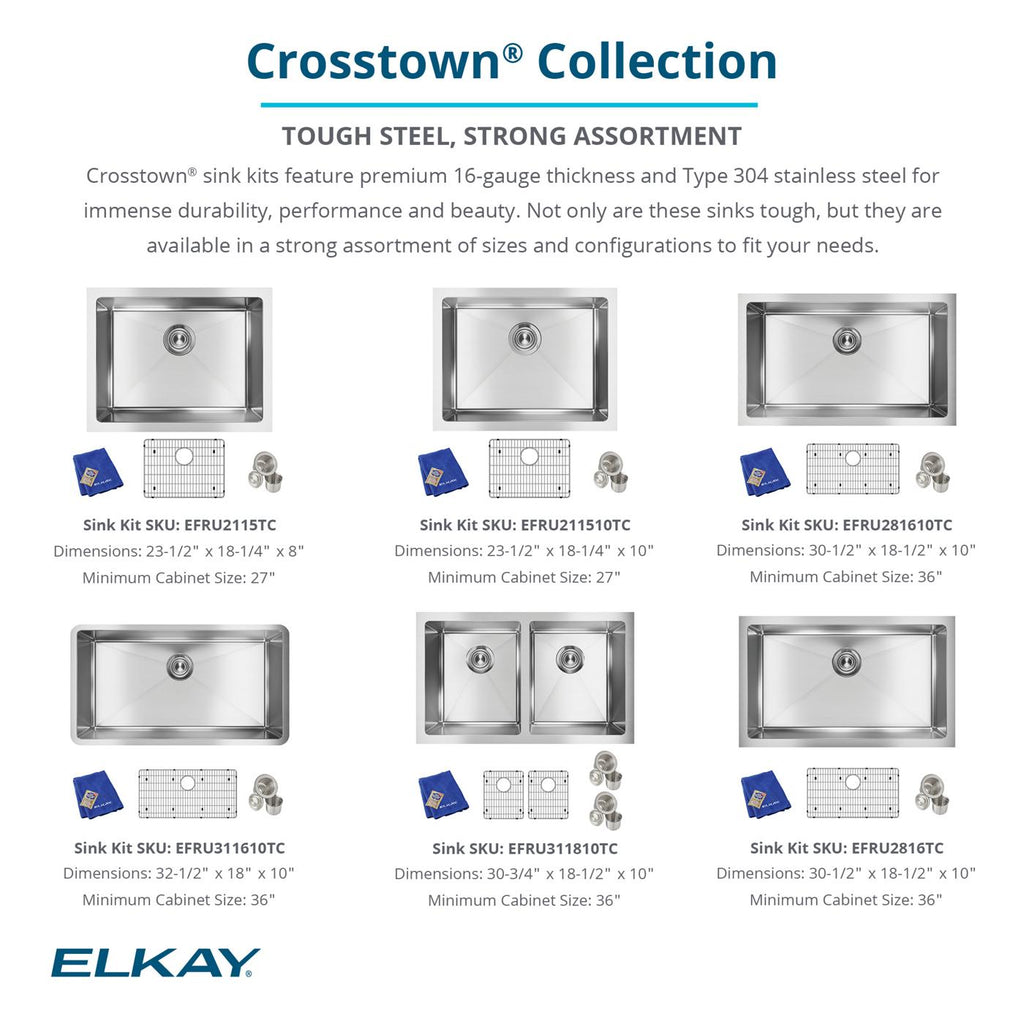 Elkay Tarja Crosstown® Calibre 16 Acero Inoxidable 30-1/2" x 18-1/2" x 10" de Un Tazón Bajo Cubierta (Kit) — ambiente de cocina