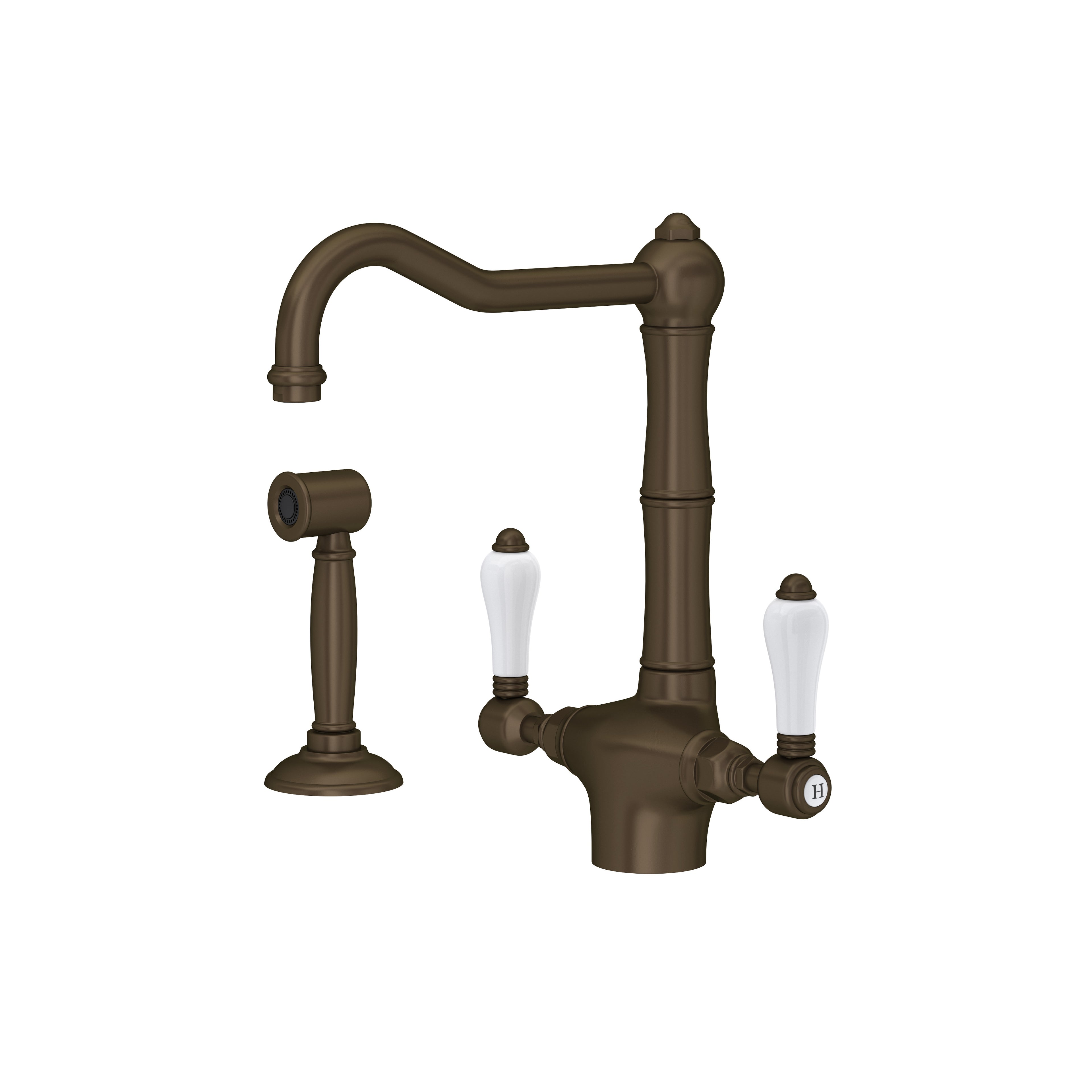 Rohl Acqui Mezcladora de Cocina de Dos Manijas con Aspersor Lateral - Latón Toscano