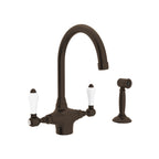Rohl San Julio Mezcladora de Cocina de Dos Manijas con Aspersor Lateral - Latón Toscano