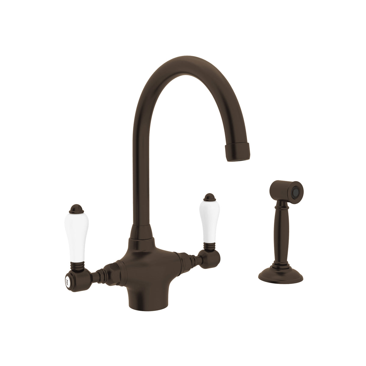 Rohl San Julio Mezcladora de Cocina de Dos Manijas con Aspersor Lateral - Latón Toscano