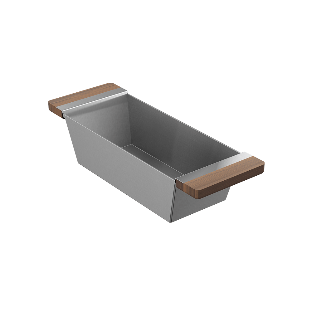 Julien · Contenedor Hondo Deslizante con Asas de Madera — Nogal / 6″ × 17⅜″ · tarja Fira · alto 4¼″