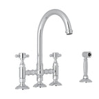 Rohl San Julio Mezcladora de Cocina Tipo Puente con Aspersor Lateral Acqui - Manija de Cruz - Cromo Pulido