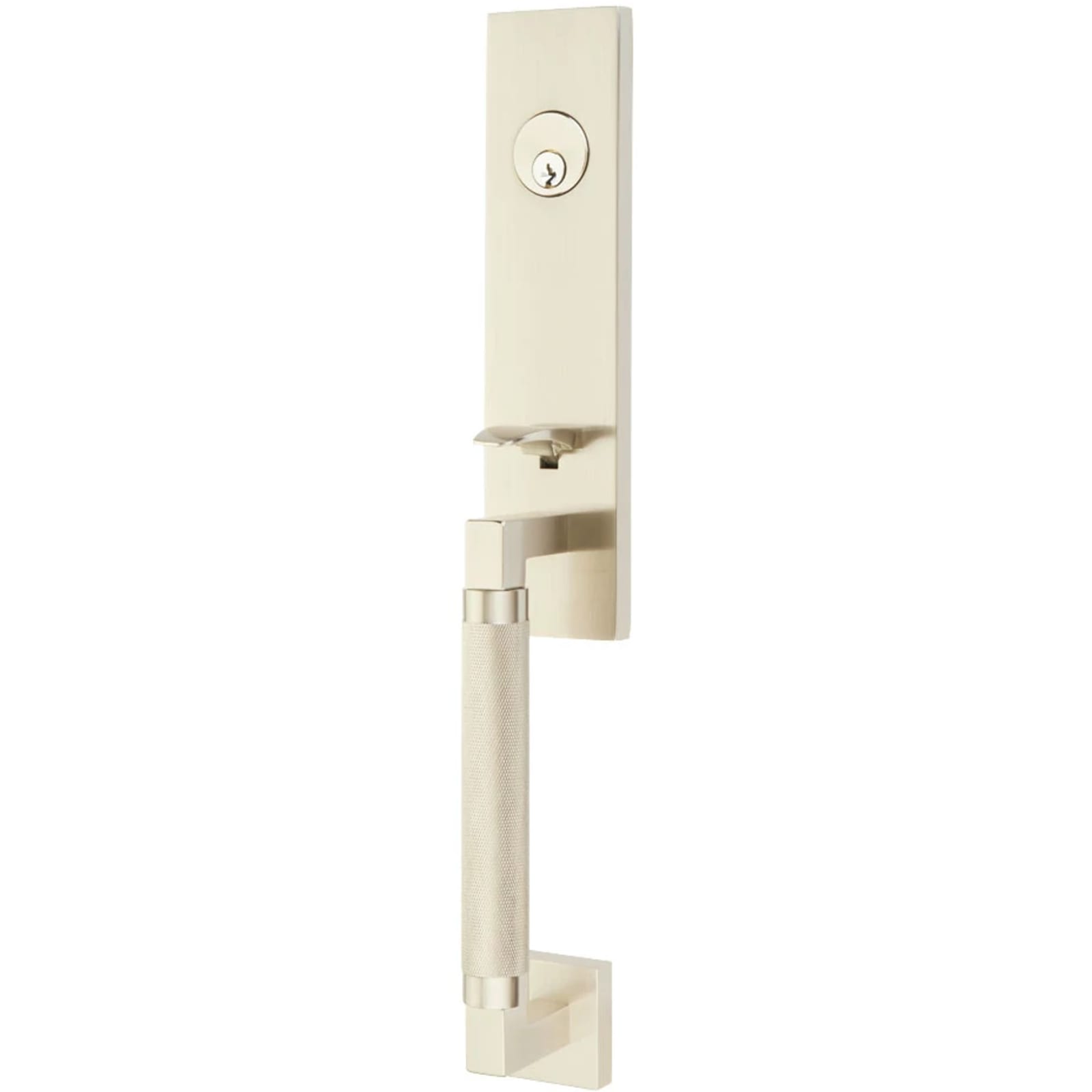 Emtek Juego de Entrada — Hercules Knurled Monolithic Tubular — Níquel Satinado