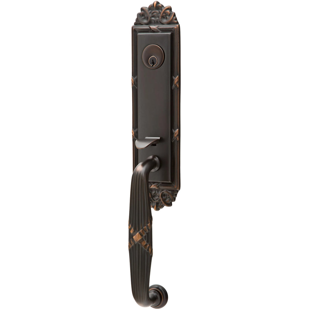 Emtek Juego de Entrada — Ribbon and Reed Tubular — Bronce Aceitado