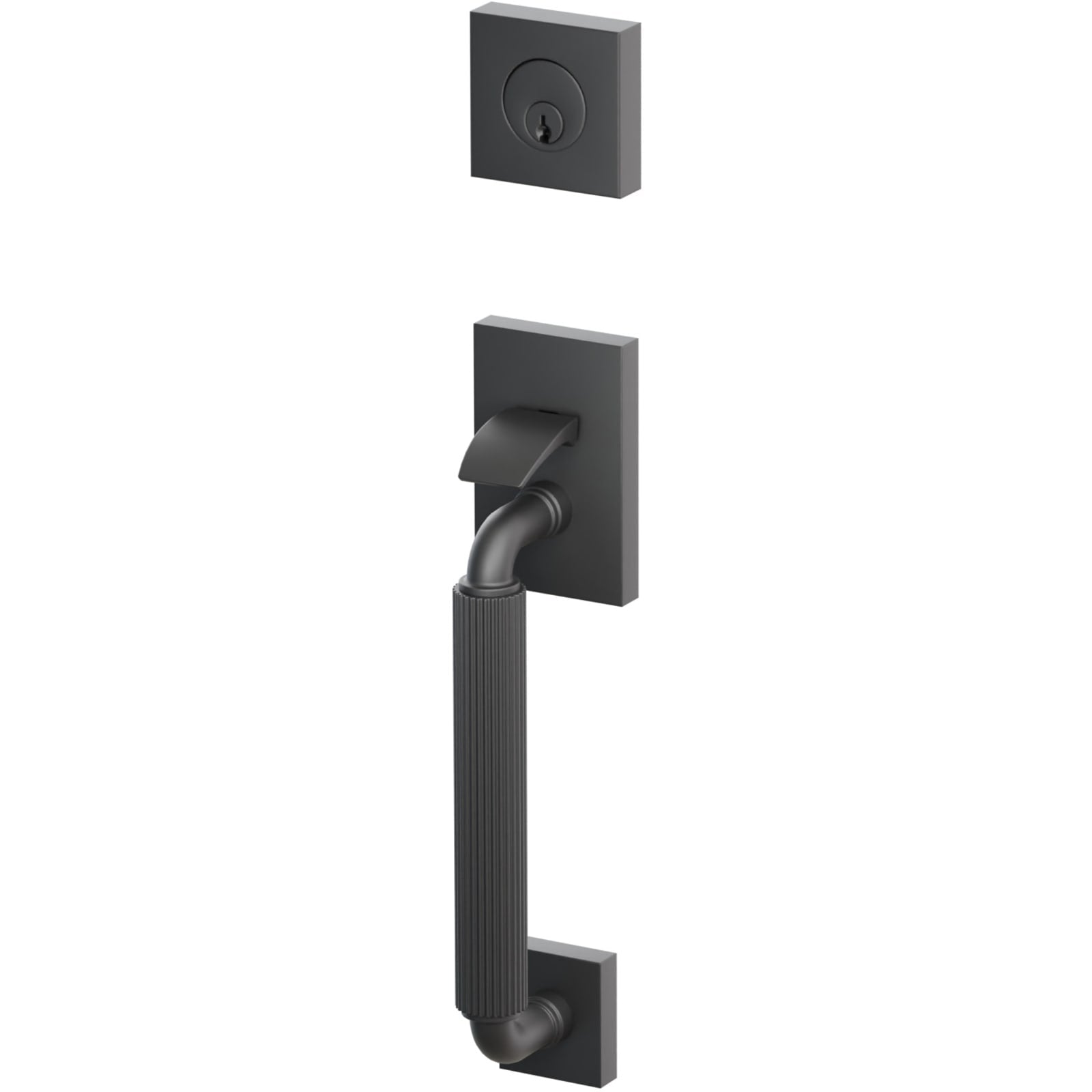 Emtek Juego de Entrada — Select Sectional Tubular Straight Knurled_R-Bar Stem — Negro Mate