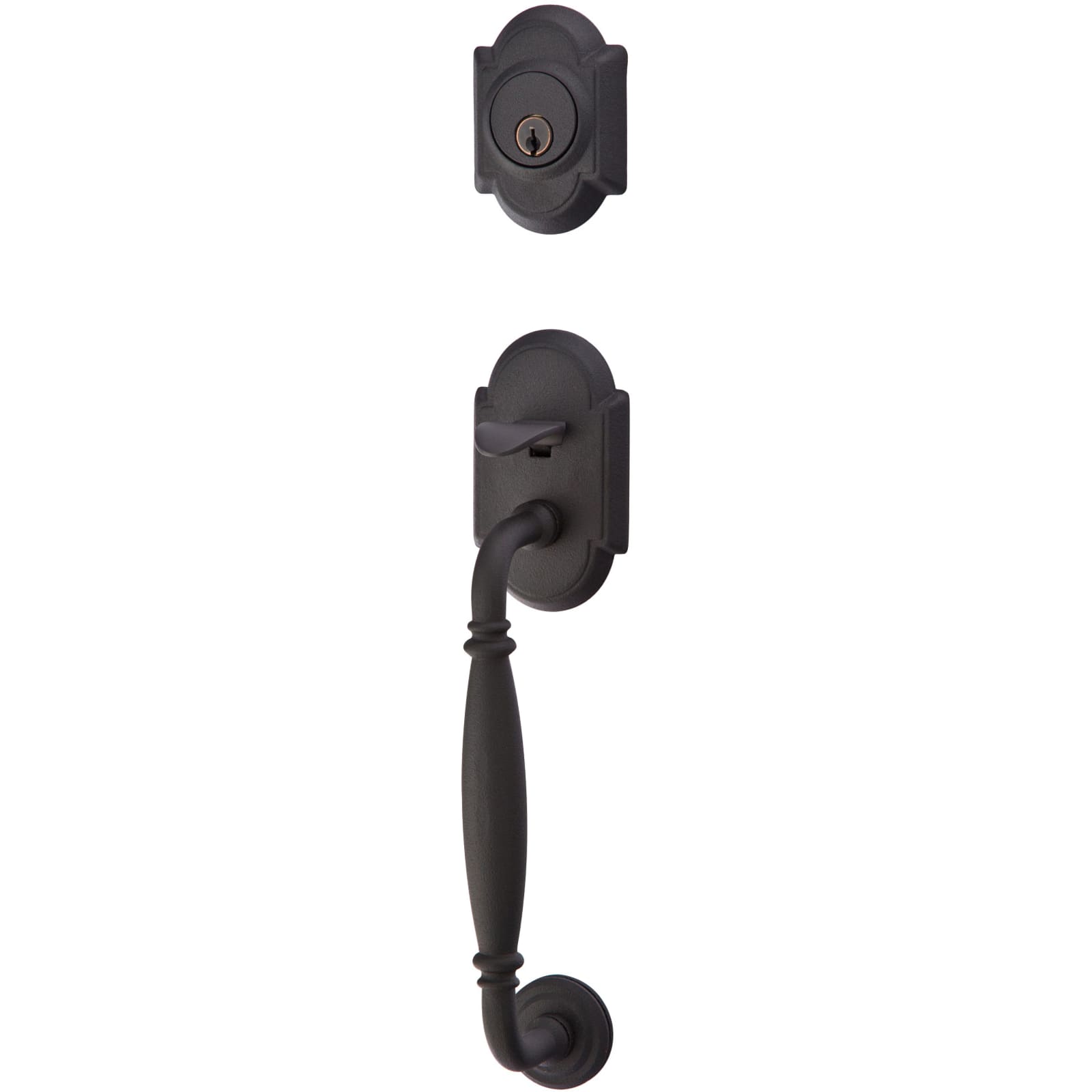 Emtek Juego de Entrada — Sectional with Normandy Grip — Acero Negro Mate