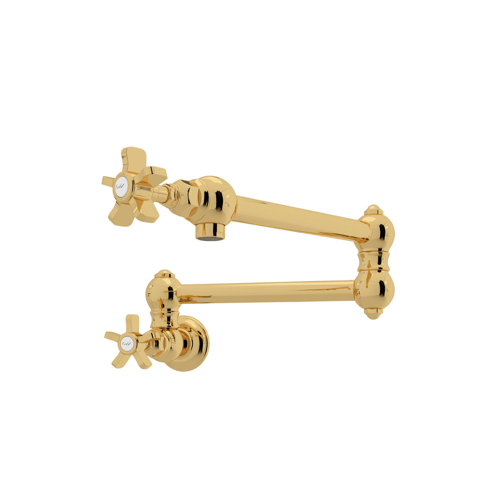 Rohl Llenador de Ollas de Pared con Brazo Abatible - Manija de Cruz de Cinco Radios - Latón Italiano
