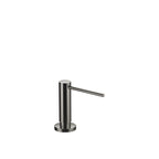 Dispensador de jabón Dornbracht montado sobre roseta circular, con cabezal dosificador giratorio, acabado Dark Chrome