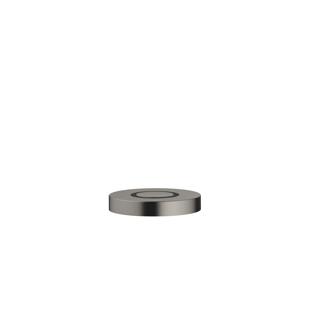 Botón neumático AIR SWITCH de Dornbracht, de perfil plano y circular, para accionar el triturador de desperdicios, acabado Dark Platinum cepillado