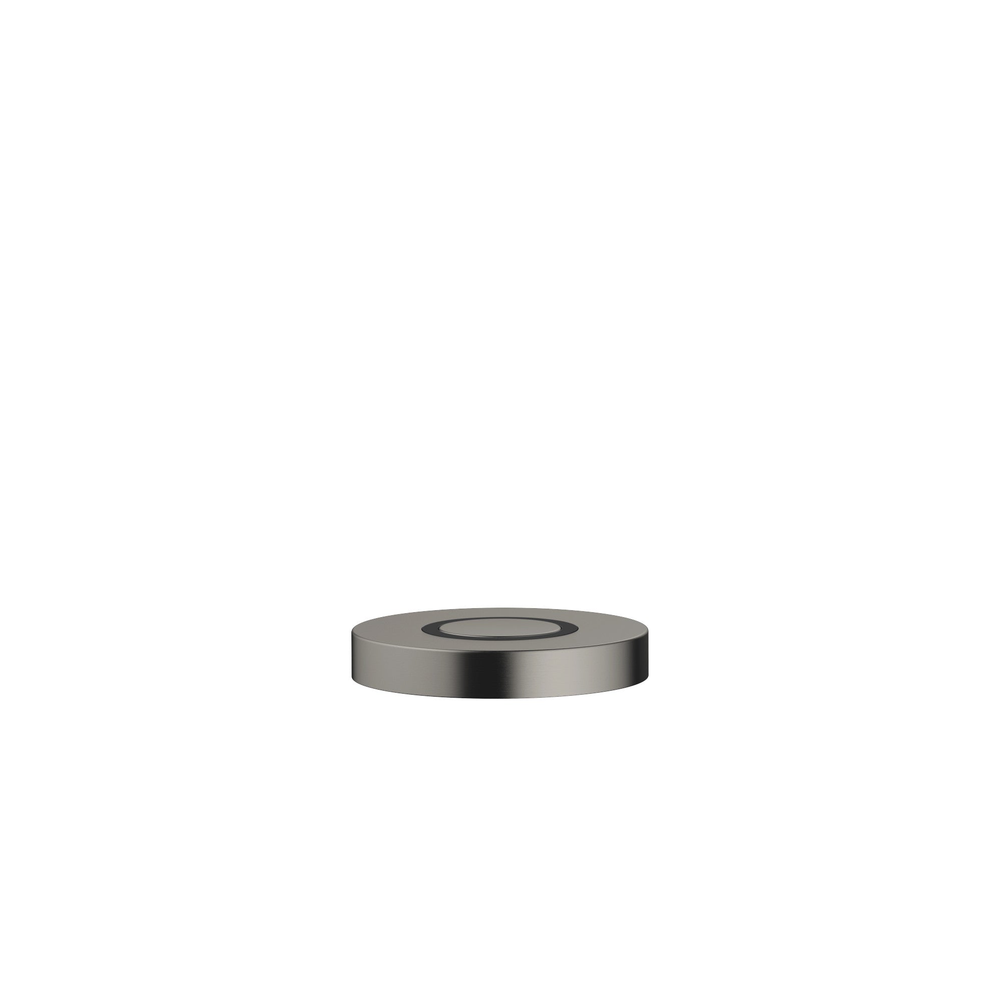Botón neumático AIR SWITCH de Dornbracht, de perfil plano y circular, para accionar el triturador de desperdicios, acabado Dark Platinum cepillado