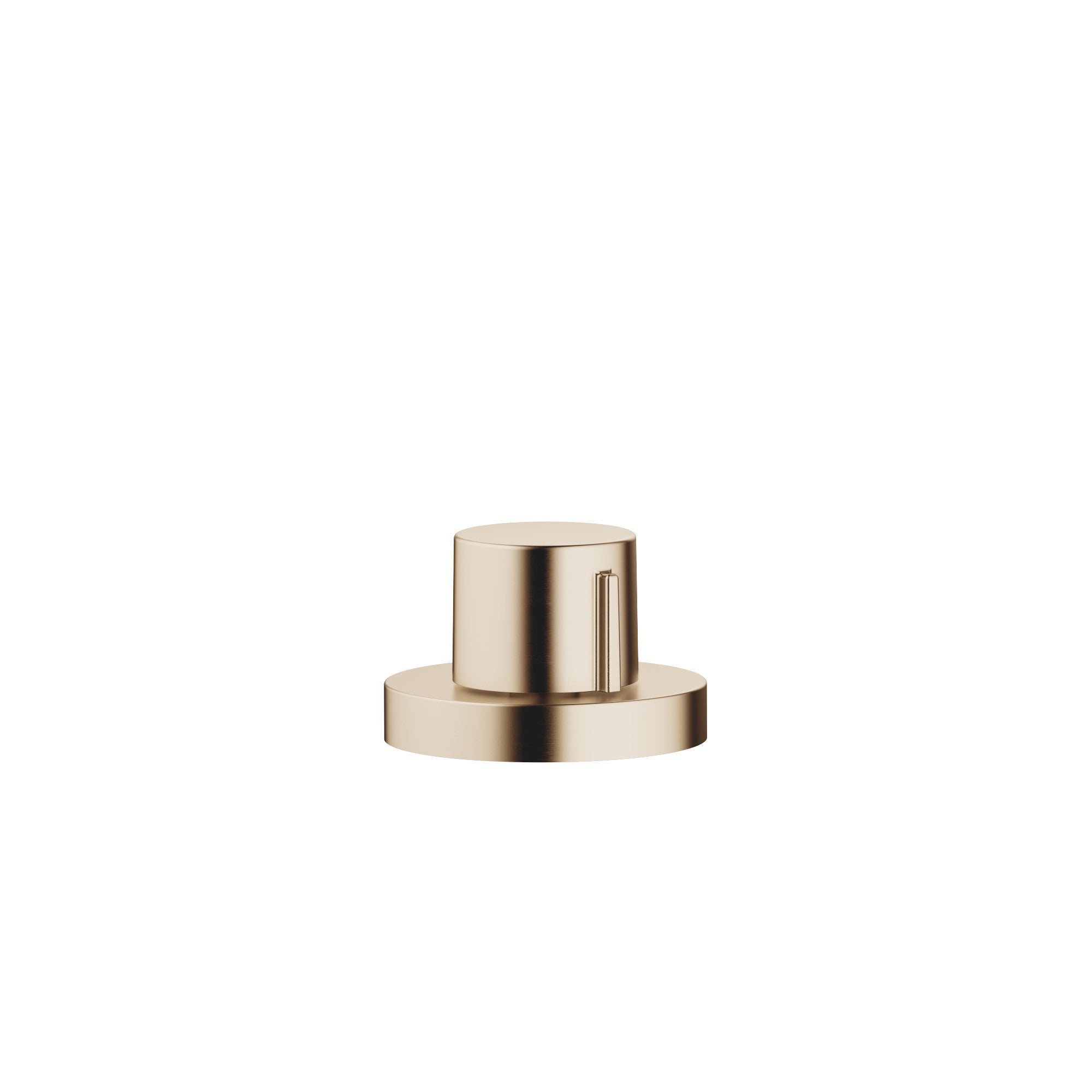Accionamiento excéntrico Dornbracht con maneta giratoria montada sobre roseta circular, vista frontal sobre fondo blanco, acabado Champagne cepillado (Oro 22k)