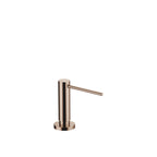 Dispensador de jabón Dornbracht montado sobre roseta circular, con cabezal dosificador giratorio, acabado Bronce cepillado (PVD)