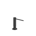 Dispensador de jabón Dornbracht de la serie VAIA, con roseta circular y cabezal dosificador giratorio, acabado Negro mate