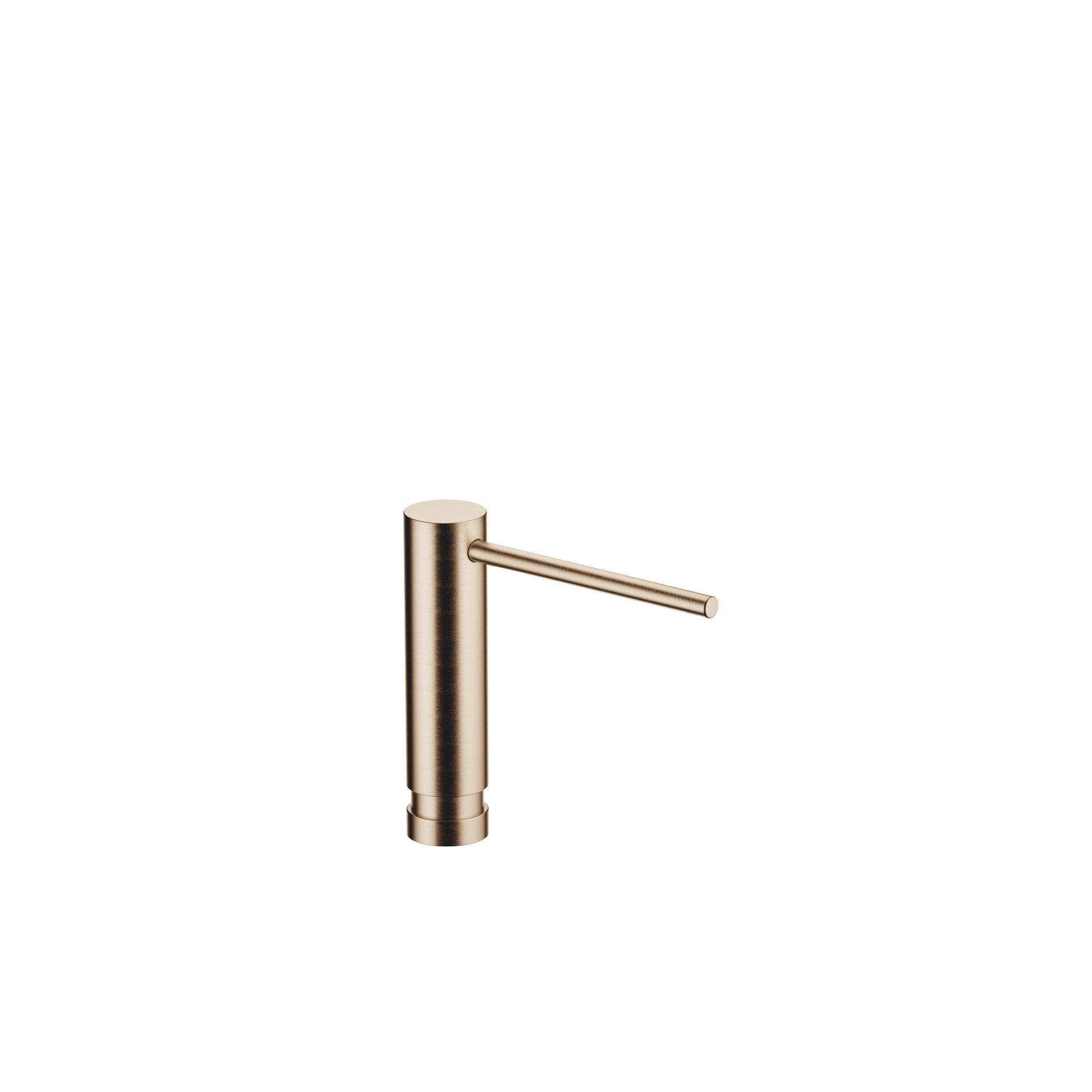 Dispensador de jabón Dornbracht de cuerpo cilíndrico esbelto sin roseta, con cabezal dosificador giratorio, acabado Champagne cepillado (Oro 22k)