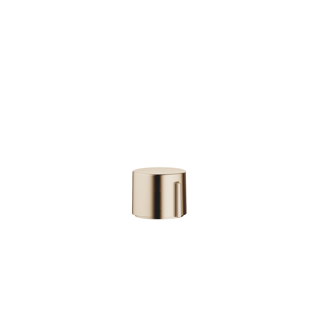 Accionamiento excéntrico Dornbracht con maneta giratoria de cuerpo cilíndrico sin roseta, vista frontal sobre fondo blanco, acabado Champagne cepillado (Oro 22k)