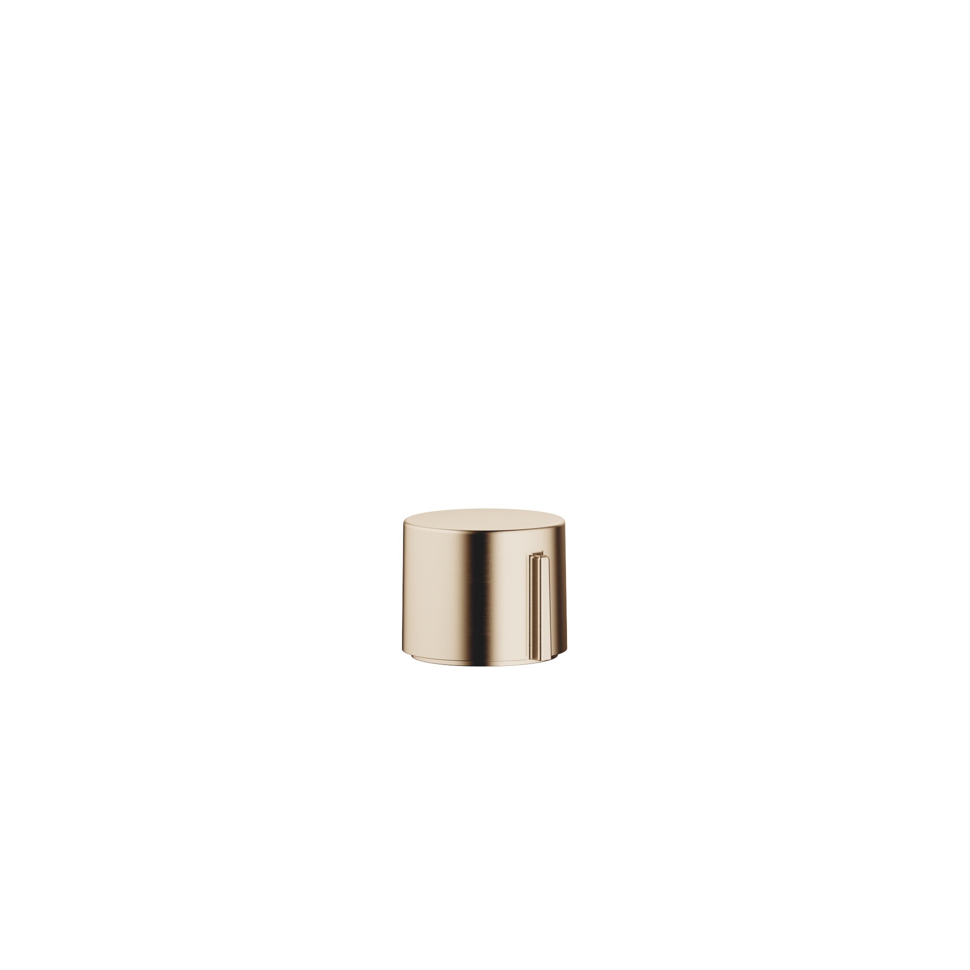 Accionamiento excéntrico Dornbracht con maneta giratoria de cuerpo cilíndrico sin roseta, vista frontal sobre fondo blanco, acabado Champagne cepillado (Oro 22k)