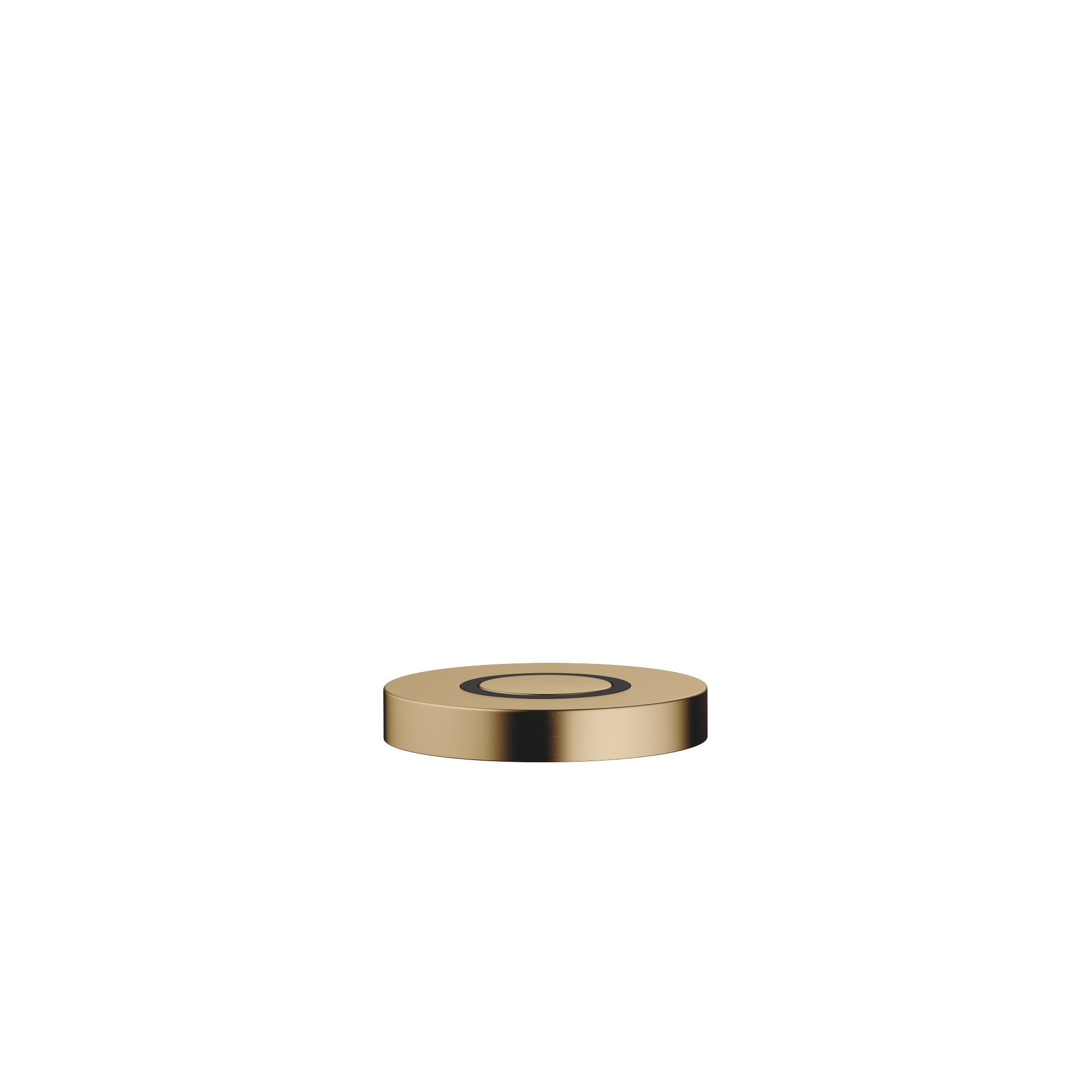 Botón neumático AIR SWITCH de Dornbracht, de perfil plano y circular, para accionar el triturador de desperdicios, acabado Dark Brass cepillado (PVD)